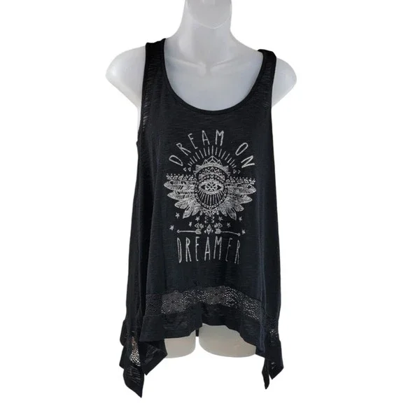 Tunic Tank Top Shirt Junior M 7-9 Dream on Dreamer Sleeveless Scoop Neck Black - Picture 1 of 16